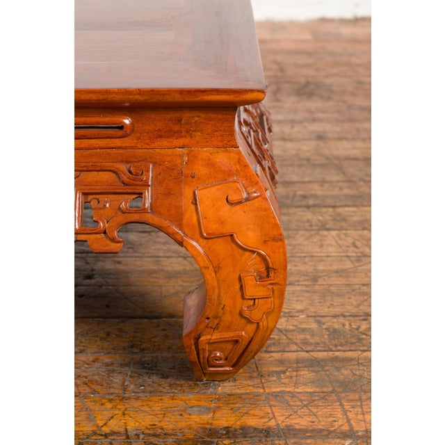 Vintage Chinese Style Low Kang Coffee Table with Carved Scrolls and Chow Legs For Sale - Image 12 of 12