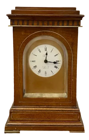 Antique Victorian Mahogany and Brass Inlaid Desk Clock by Dent of London, 1850