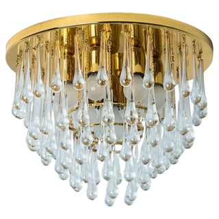 Drop Gold Glass and Brass Flush Mount attributed to Ernst Palme, 1970s For Sale