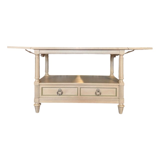 Vintage 1972 Thomasville French Provincial Drop-Leaf Server in Distressed Cream For Sale