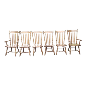 j.d.v. High Back Heavy Duty Solid Maple Country Dining Chairs, C 1970s - a Set
