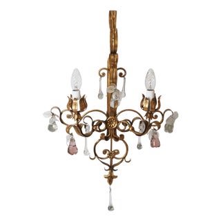 Golden Wall Lights with Pink Glass Fruit from Palwa, 1960s For Sale