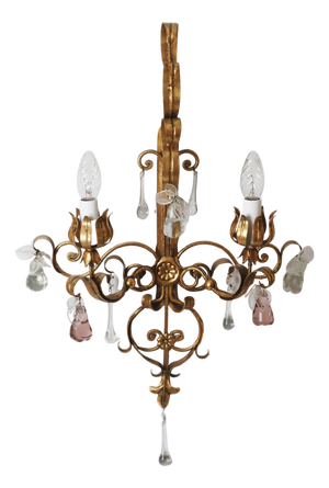 Golden Wall Lights with Pink Glass Fruit from Palwa, 1960s
