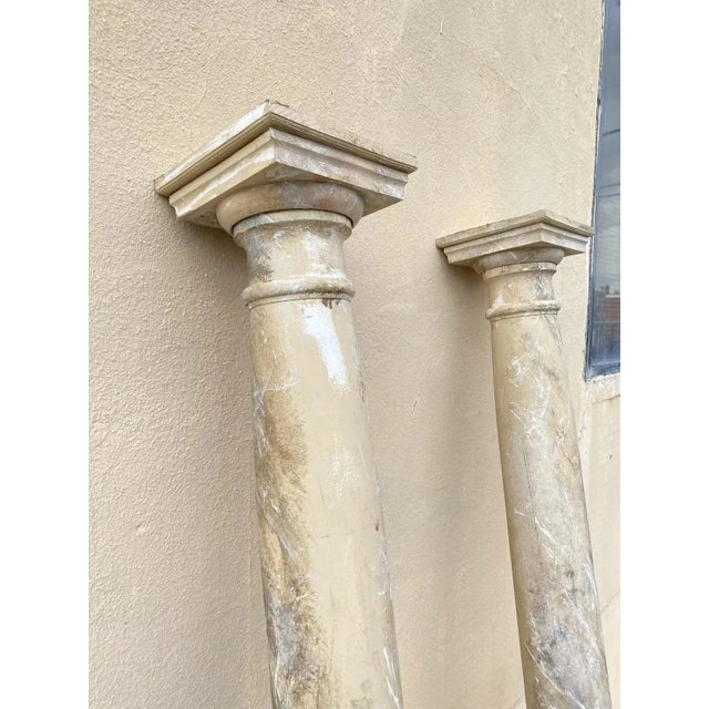 American Vintage Reclaimed Salvage Wooden Faux Marble Painted Column Pair For Sale - Image 3 of 12