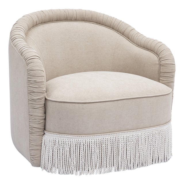 Pamela Tan Chenille Tassel Lounge Chair For Sale