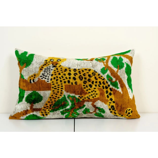 Early 21st Century Tiger Silk Ikat Velvet Lumbar Pillow Cover For Sale - Image 5 of 5