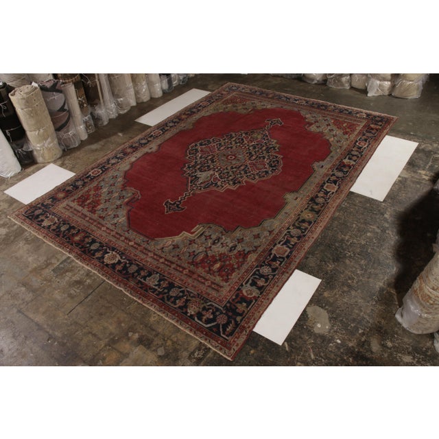 Turkish Antique Turkish Rug Red Blue Medallion Style Sparta Design For Sale - Image 3 of 9
