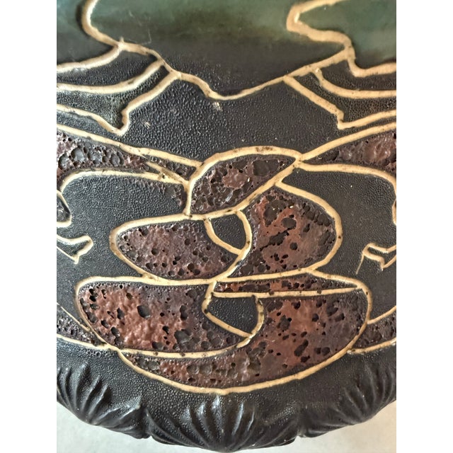 Brown Antique Art Nouveau Hand Made Pottery Large Bowl or Vessel For Sale - Image 8 of 12