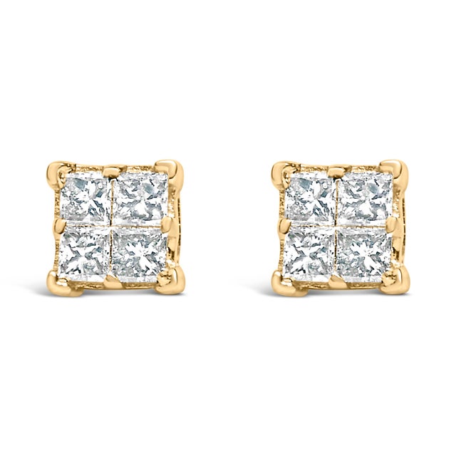 Evoke timeless elegance and a whisper of luxury with these exquisite 14K yellow gold stud earrings, each artfully...