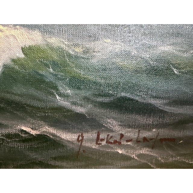 This impressive original oil painting by Gerhard Lukas Larsen (1911–1965) captures a fleet of sailing vessels navigating...