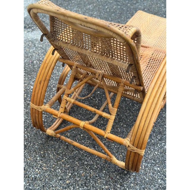 Vintage Rattan Reclining Lounge Chair With Pull-Out Ottoman For Sale In Philadelphia - Image 6 of 11