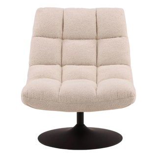 Tufted Cream Boucle Swivel Chair For Sale