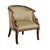 Hand Carved Mahogany Empire Arm Chair, Gold Metal Leaf Swan Accents, Neutral Fabric Upholstery