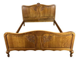 Vintage French Louis XVI Double Bed Frame in Oak