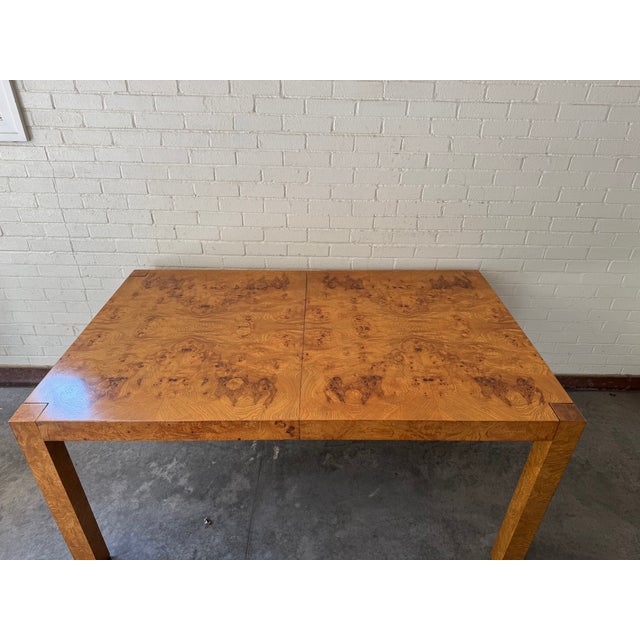 Mid-Century Milo Baughman Style Burl Wood Parsons Extension Dining Table by Lane For Sale - Image 12 of 15