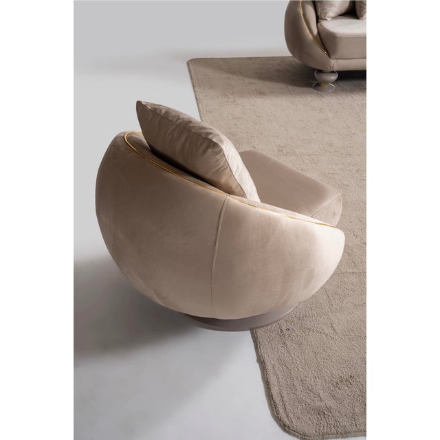 Elysium Neutral 3-Piece Sofa Set by Casa Milano - Curved Modern Luxury With Gold Details For Sale - Image 14 of 16