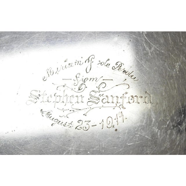 Antique Meriden B Co. Victorian Silver Plated Oval Serving Platter Tray Engraved For Sale - Image 4 of 12