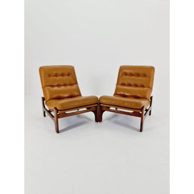 Mid-Century Armchairs in Leather and Walnut Wood, Sweden, 1960s For Sale - Image 4 of 11