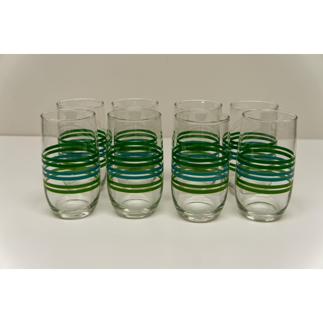 Mid 20th Century Mid Twentieth Century Modern Green Striped Glass Tumblers Set of 8 For Sale - Image 5 of 6