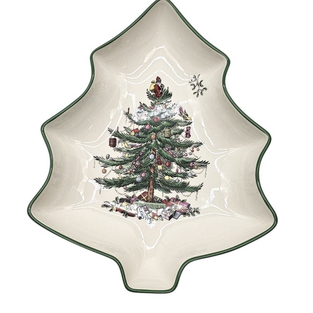 Ceramic Spode “Christmas Tree” Three-Piece Hostess Collection With Two-Tier Server and Tea Light Holder For Sale - Image 7 of 14