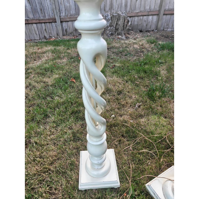 Mid 20th Century Mid-Century Modern - Michael Taylor Style - Vintage Barley Open Twist Wood Floor Lamps - Pair of 2 For Sale - Image 4 of 13