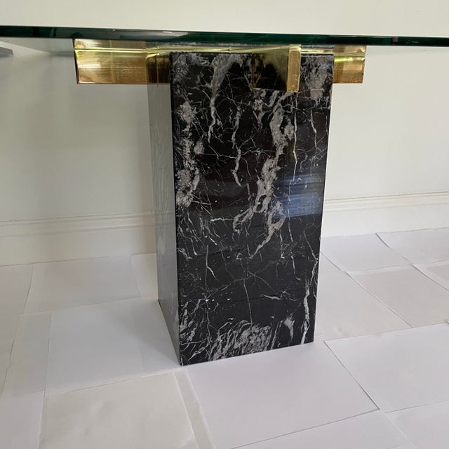Metal A Pair of Vintage Artedi Black Marquina Marble Glass Side Tables For Sale - Image 7 of 10