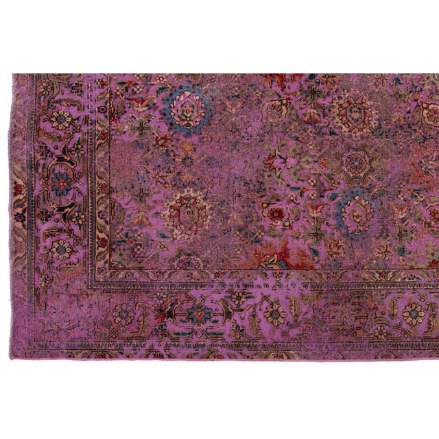 Purple Antique Persian Overdyed Wool Rug With Floral Pattern in Purple For Sale - Image 8 of 10