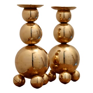 Mid-Century Modern Swedish Brass Candleholders from Gusum, 1982, Set of 2 For Sale