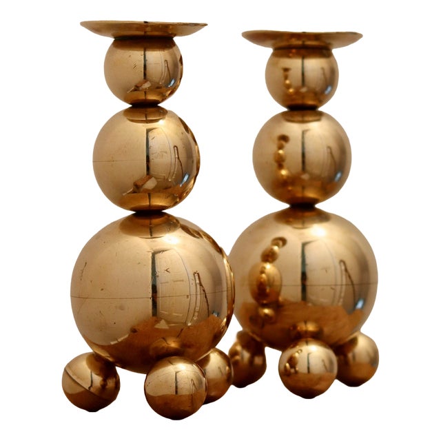 Mid-Century Modern Swedish Brass Candleholders from Gusum, 1982, Set of 2 For Sale