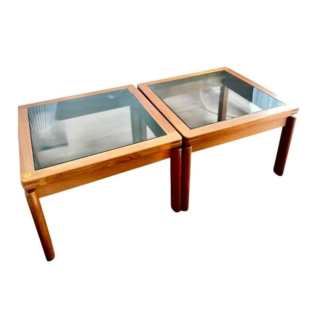 1970s Danish Modern Teak & Smoked Glass Side Tables – Pair For Sale - Image 4 of 8