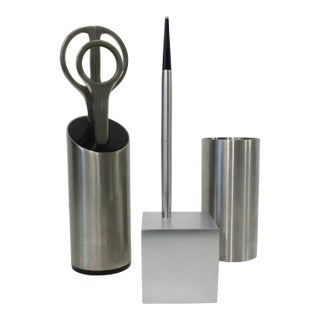 Mid Century Stainless Aluminum 3 Pc. Desk Set For Sale