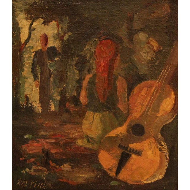 This striking early-20th-century oil painting represents a vivid example of German Expressionism. The composition centers...