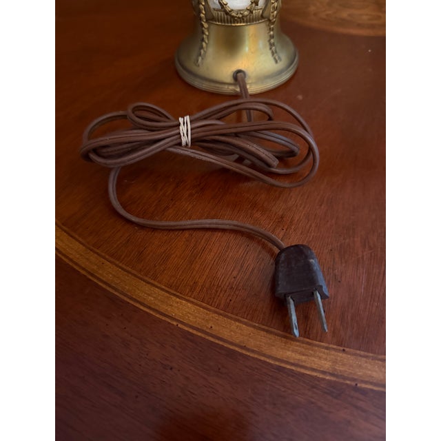 Pair of Vintage French Empire Brass & Milk Glass Table Lamps 12" X 4.5" Ca. 1950 For Sale - Image 9 of 18