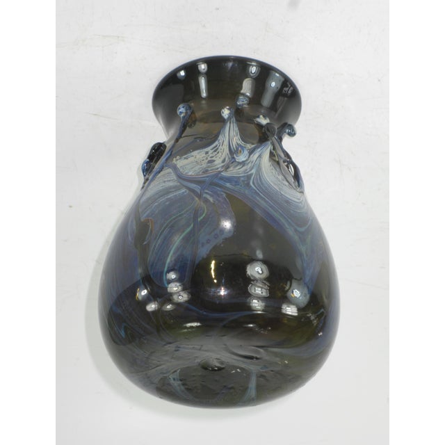 1940s Art Glass Vase Blue Hand Made & Mouth Blown Art Nouveau Style For Sale - Image 15 of 16