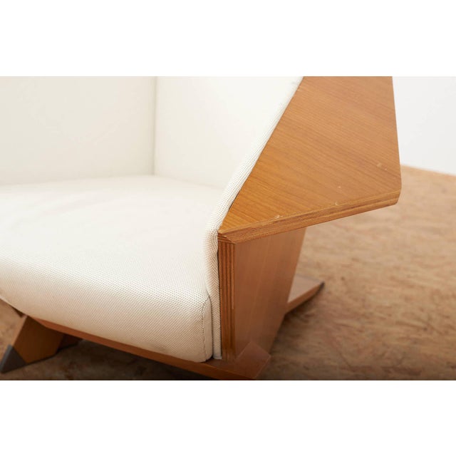 1980s Taliesin Origami Chairs in Cherrywood and Fabric Upholstery by Frank Lloyd Wright for Cassina, 1986, Set of 2 For Sale - Image 5 of 16