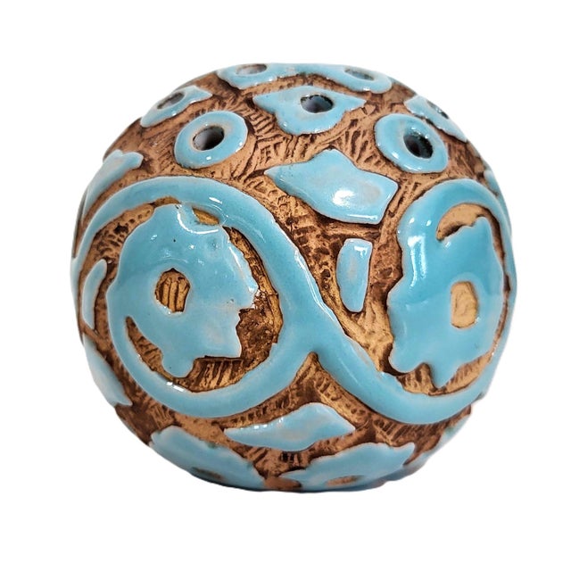 Mid-Century Modern Italian Sgraffito Turquoise Ceramic Tulipiere Vase by Saca For Sale - Image 4 of 10