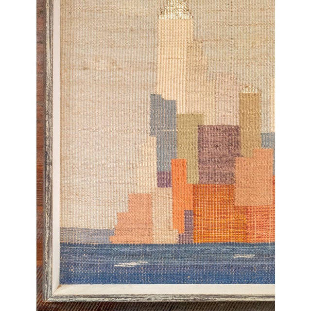 Mid-Century Modern Textile Art Cityscape With Exhibition Label For Sale - Image 4 of 9