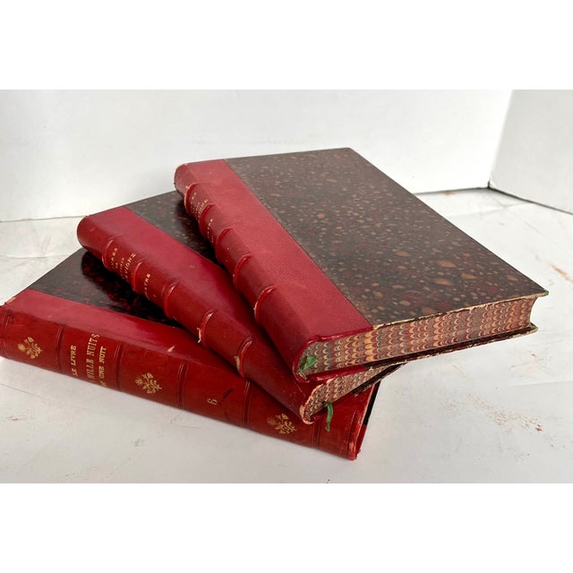 Late 19th Century Antique French Red Leather Bound Books - Set of 3 For Sale - Image 5 of 18