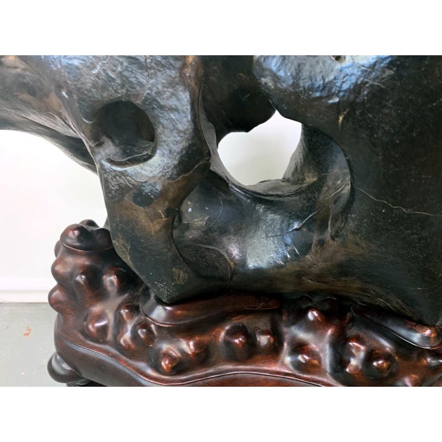 Large Spectacular Chinese Lingbi Scholar Stone on Stand For Sale - Image 15 of 18