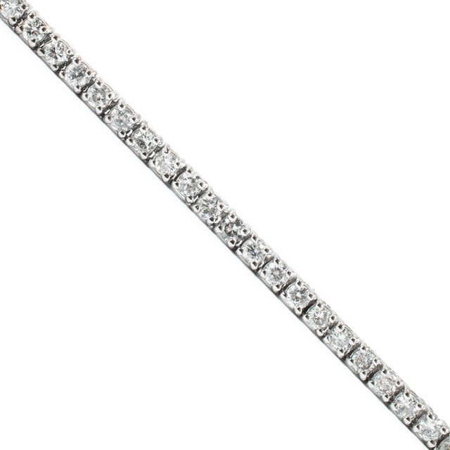 18k White Gold 7.00ct Round Diamond 4 Prongs Tennis Chain Matinee Necklace For Sale - Image 4 of 8