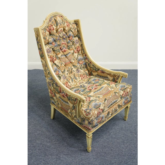 Statesville Chair Company Statesville Chair Co. Italian Provincial Tufted Upholstered Accent Arm Chair For Sale - Image 4 of 12