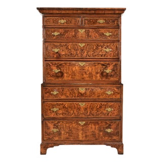 18th Century Antique English Chippendale Burled Walnut Highboy Dresser For Sale