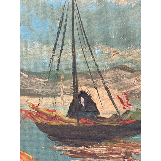 French School Artist, Mediterranean Marine Scene, 1950s, Oil on Canvas For Sale - Image 8 of 12