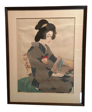 Early 20th Century Woodblock Print by Paul Jacoulet, Framed