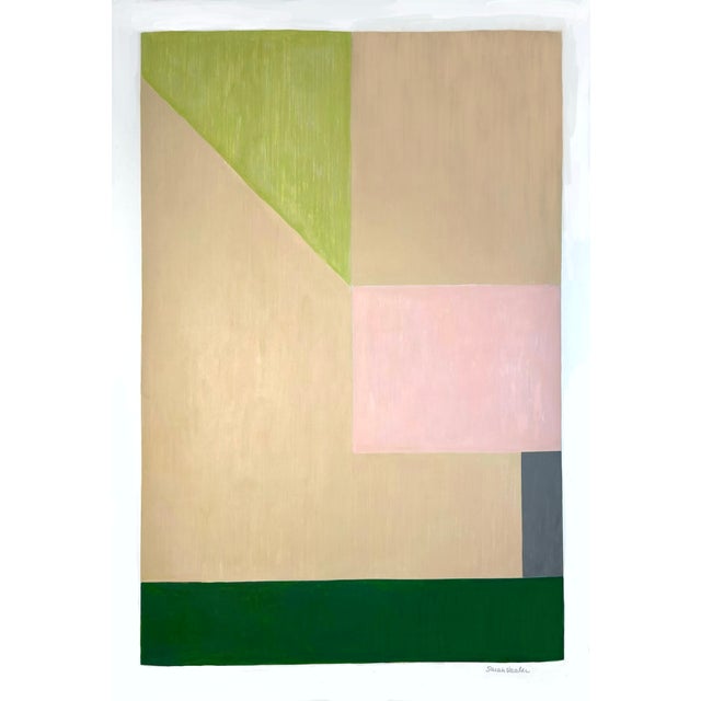 Mixed Media Geometric With Pink and Green For Sale