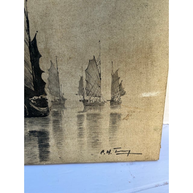 Antique Original Chinese Junk Painting For Sale - Image 4 of 8