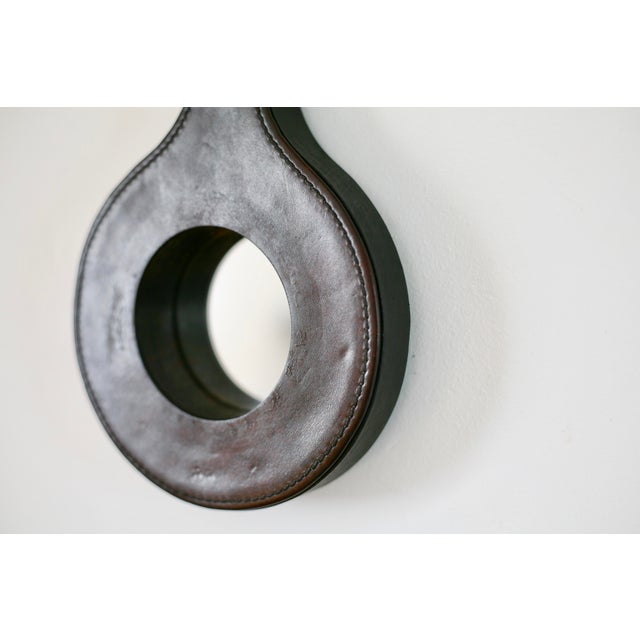 Vintage French Lancel Mirror in Leather and Wood, 1960s For Sale - Image 12 of 15