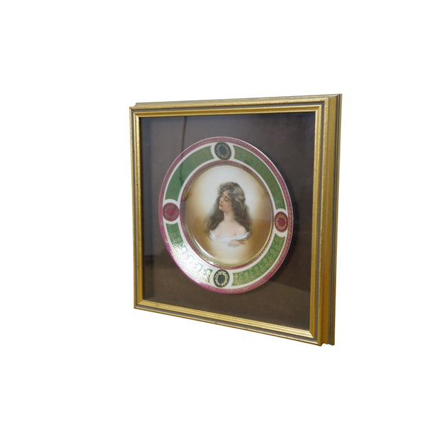 Antique Austrian Royal Vienna hand-painted porcelain portrait plate framed in a gilt shadowbox curio display frame....