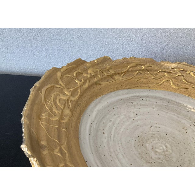 Metal White Glaze and 23k Gold Studio Pottery Bowl by Tatiana For Sale - Image 7 of 9