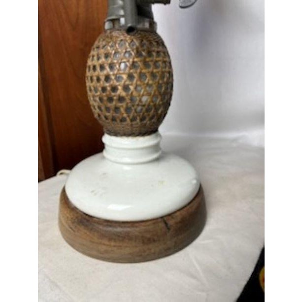 Tan Late 19th Century French Victorian Cane Wrapped Seltzer Bottle Lamp For Sale - Image 8 of 13